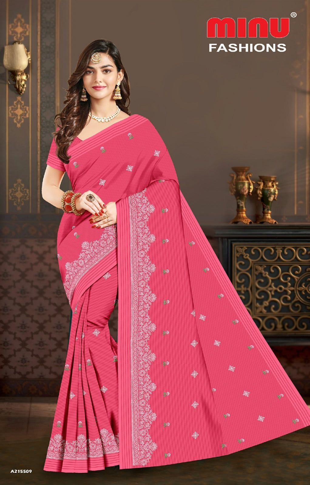Embroidered Cotton Saree Minu Fashion (Special Rate) - 8 Pcs Set