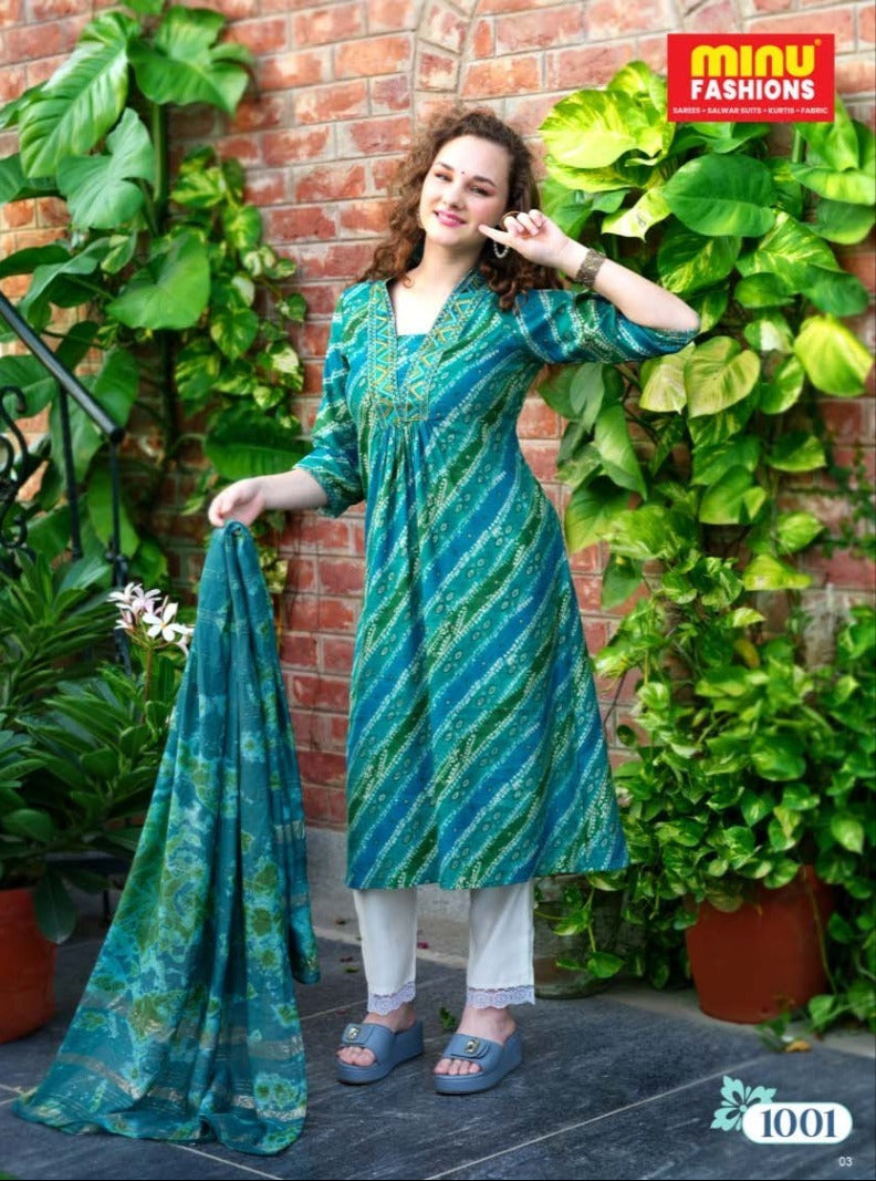 3 Piece Cotton Long Kurti Set Monami - 6 Pcs Set