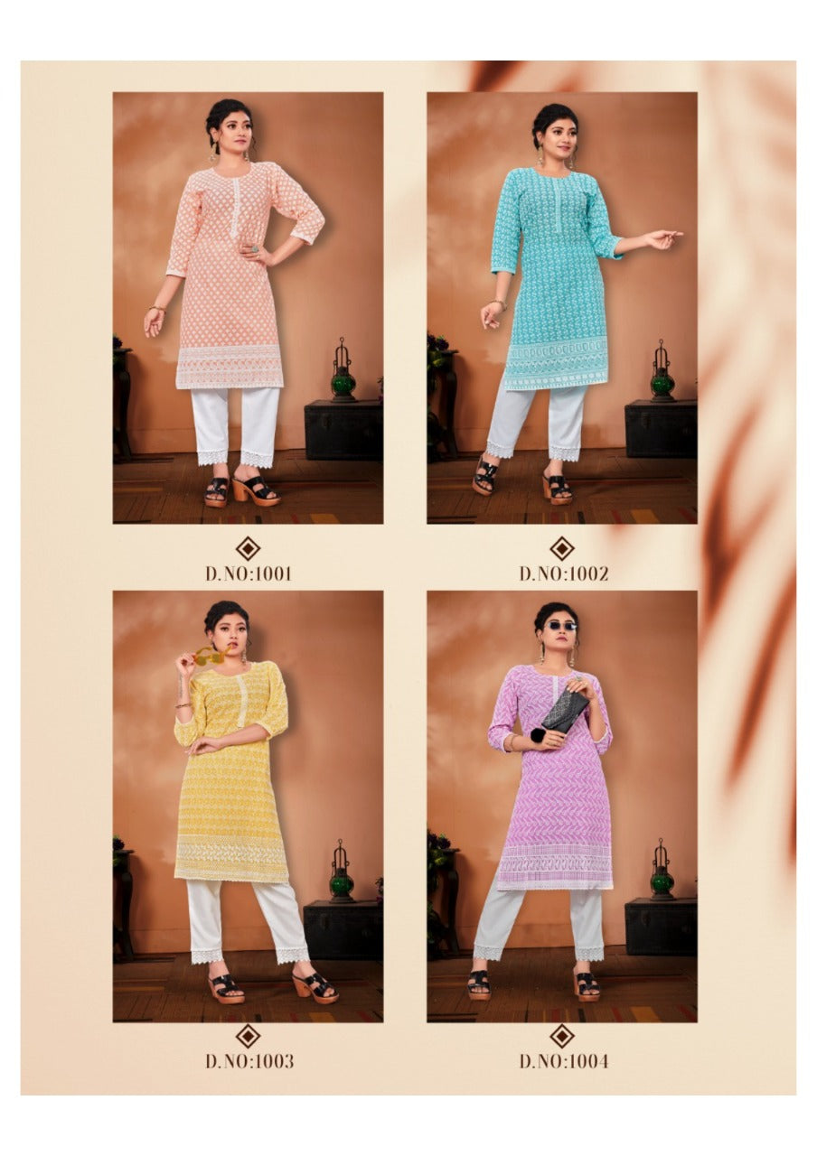 2 Piece Cotton Kurti Set Nizam Combo - 4 Pcs Set