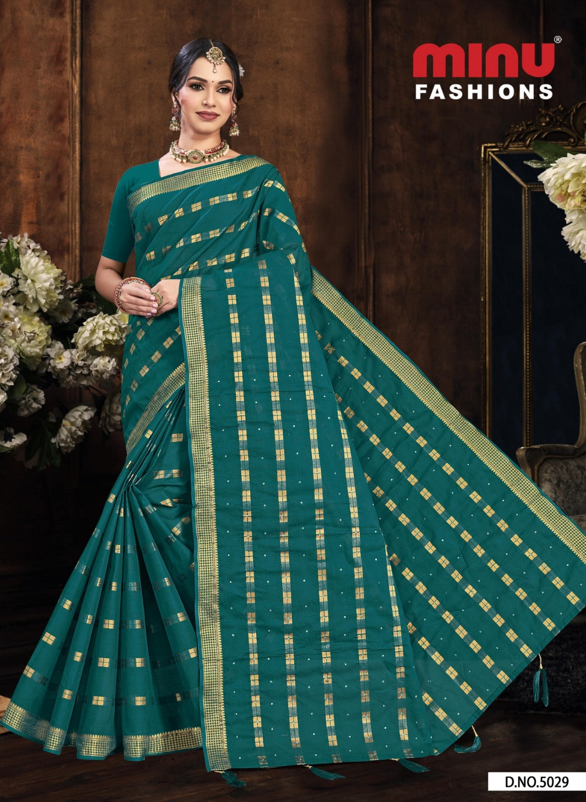 Embroidered Cotton Saree Panchi Diamond (Special Rate) - 8 Pcs Set
