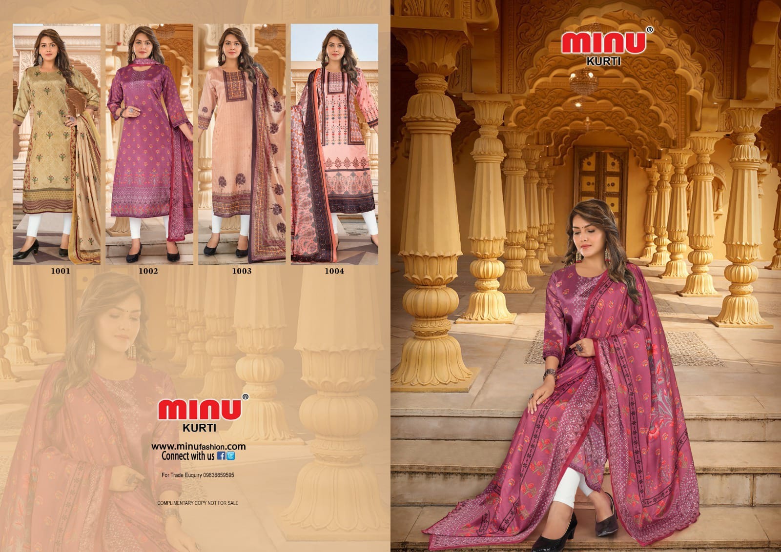 Printed Cotton Kurti Pearl - 4 Pcs Set
