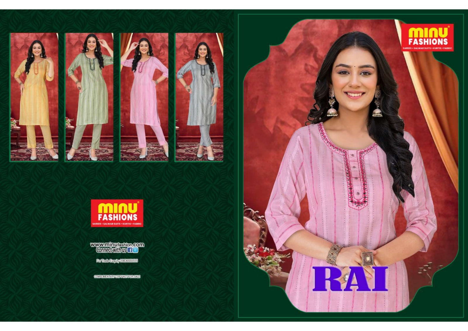 2 Piece Cotton Kurti Set Rai - 4 Pcs Set