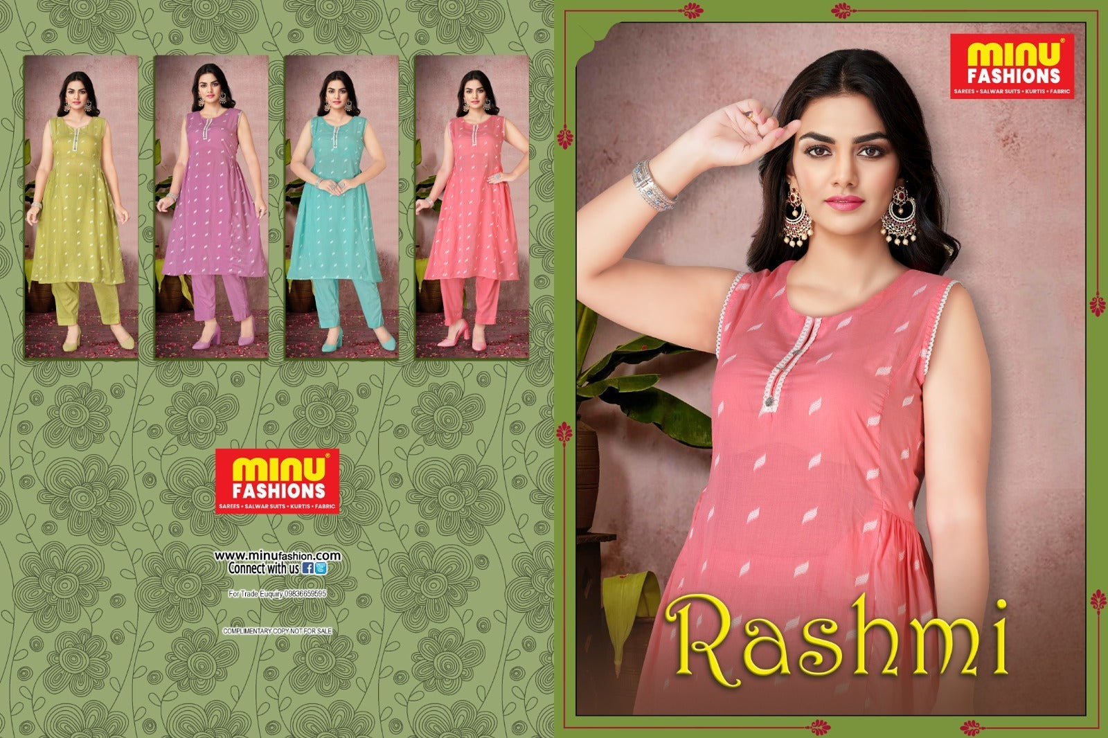 2 Piece Cotton Sleeveless Kurti Rashmi Combo - 4 Pcs Set