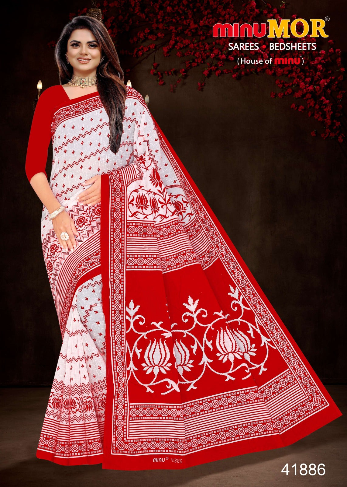 Fancy Saree Red & White Beauty - 8 Pcs Set