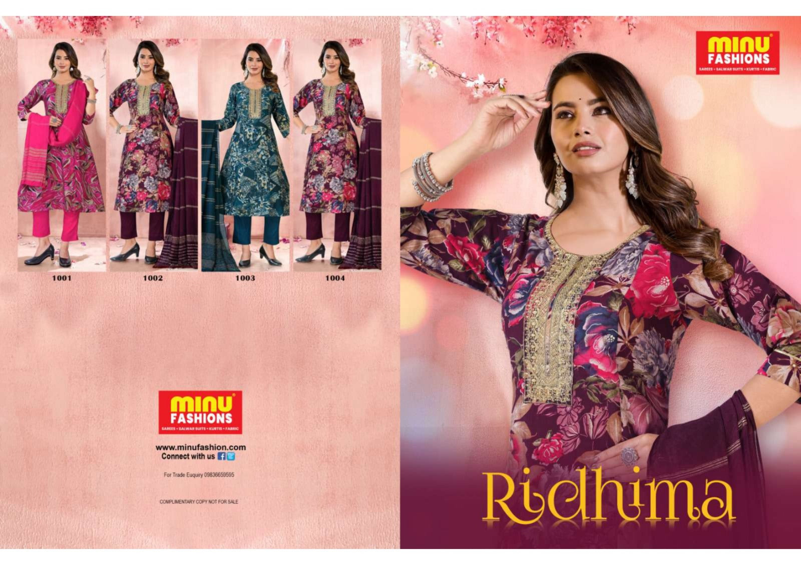 3 Piece Cotton Long Kurti Set Ridhima - 4 Pcs Set