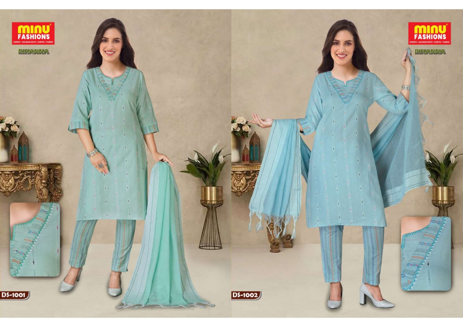 3 Piece Cotton Long Kurti Set Rihanna - 8 Pcs Set