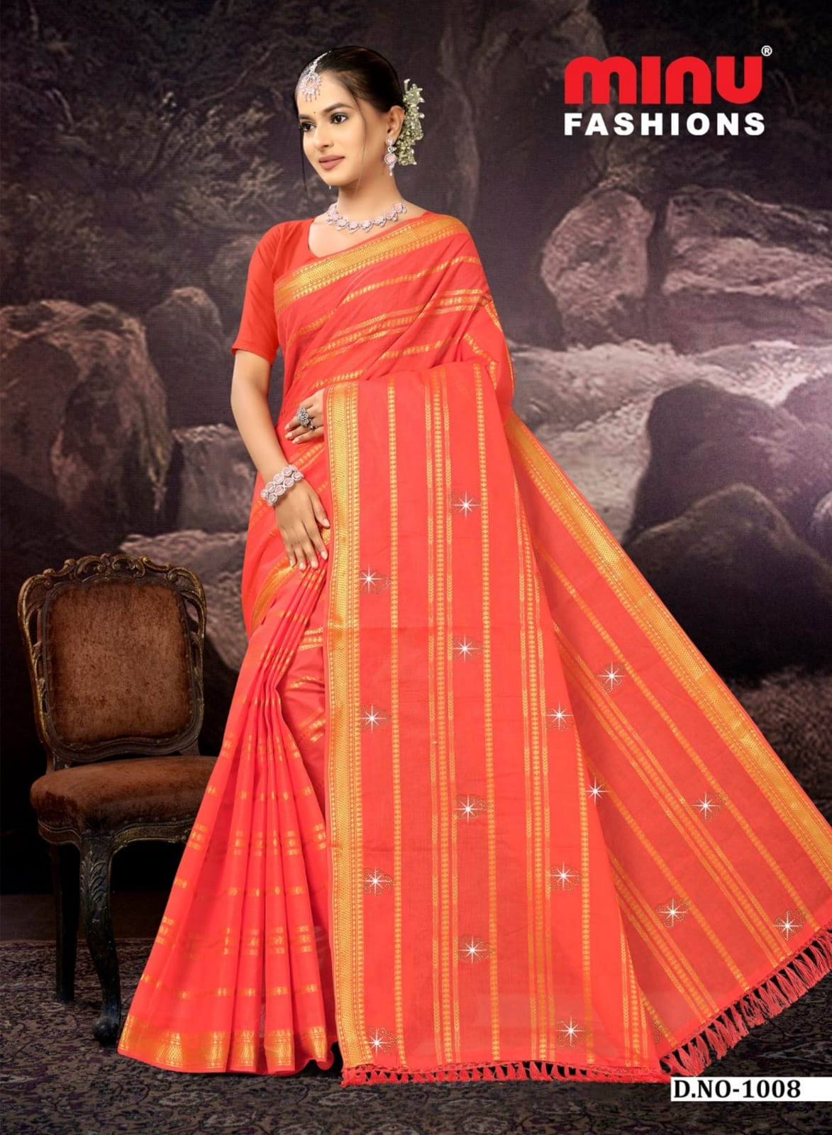 Embroidered Cotton Saree Swara (Special Rate) - 8 Pcs Set