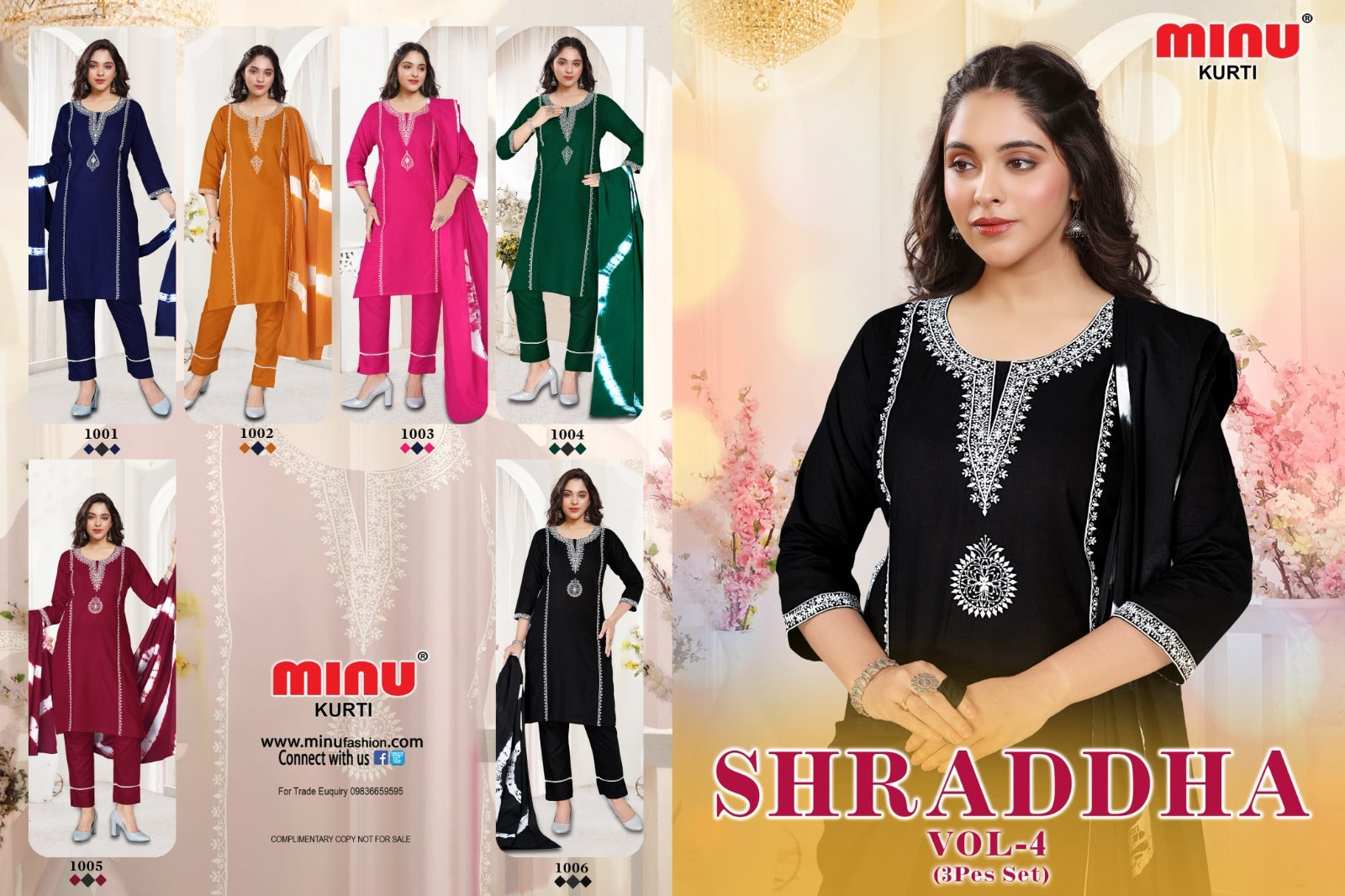 3 Piece Cotton Kurti Set Sharaddha (Vol-4) - 6 Pcs Set