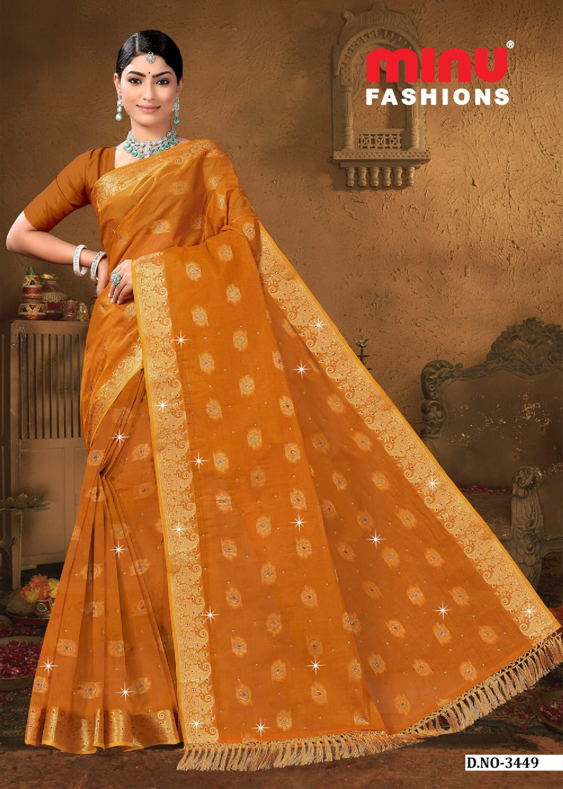 Embroidered Cotton Saree Swadesh (Special Rate) - 8 Pcs Set