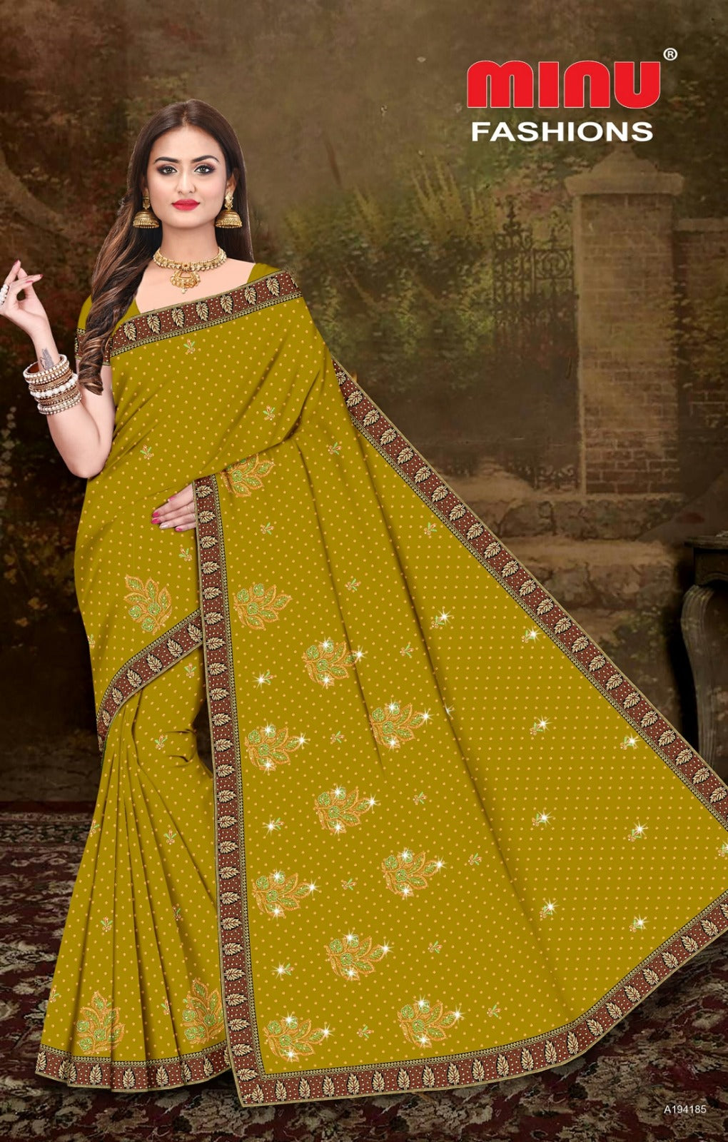 Embroidered Cotton Saree Tim Tim Tara (Special Rate) - 8 Pcs Set