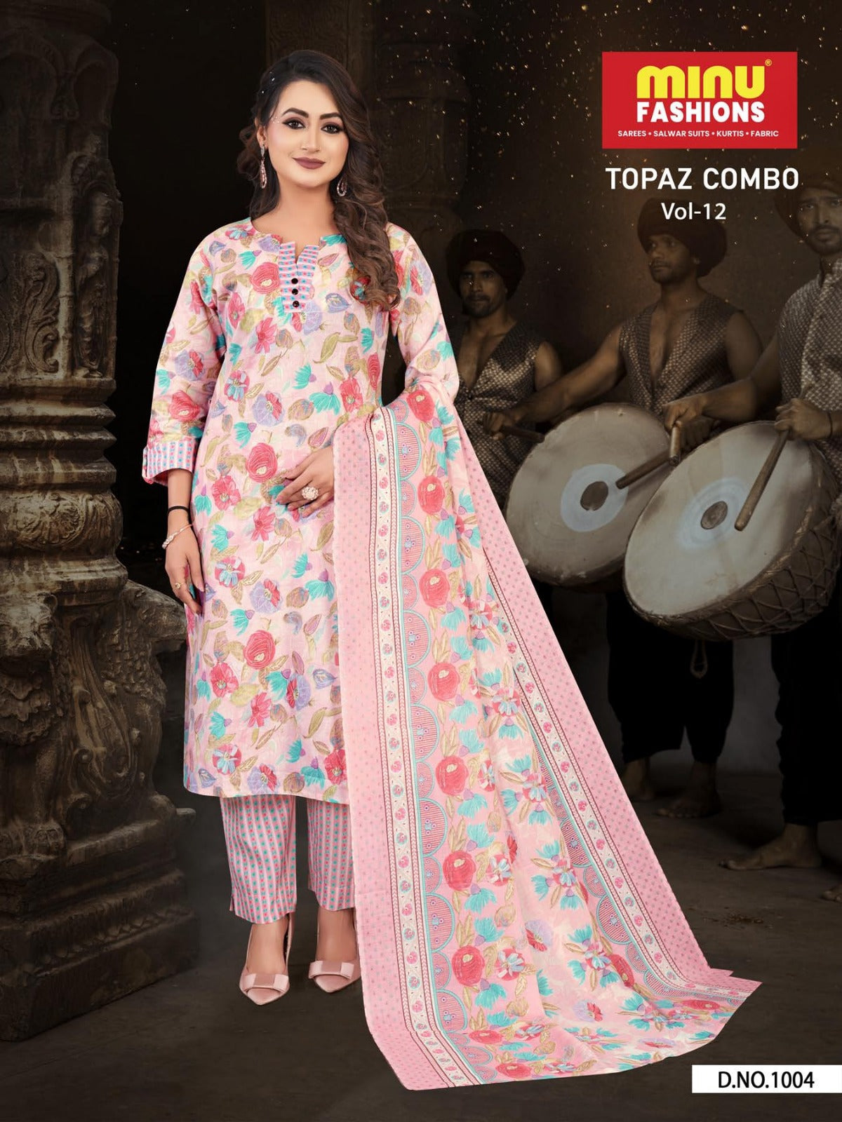 3 Piece Cotton Long Kurti Set Topaz (Vol-12) - 8 Pcs Set
