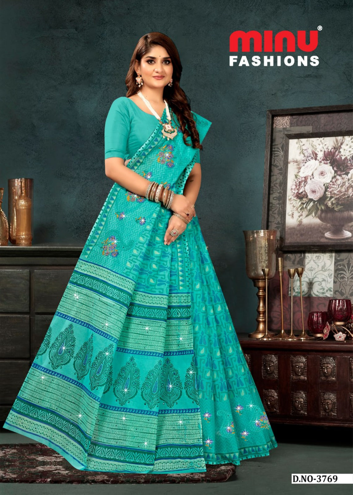 Embroidered Cotton Saree Vedum (Special Rate) - 8 Pcs Set