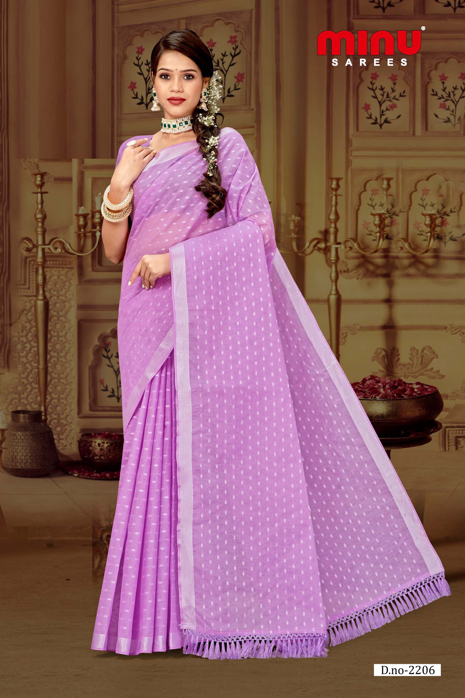 Purple color printed cotton saree for online resellers