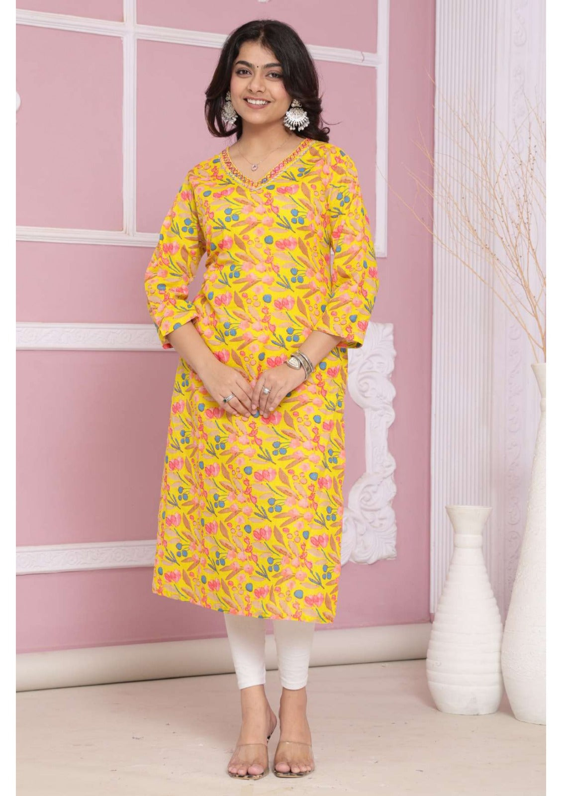 Printed Cotton Long Kurti Aditi (Vol-5) - 8 Pcs Set