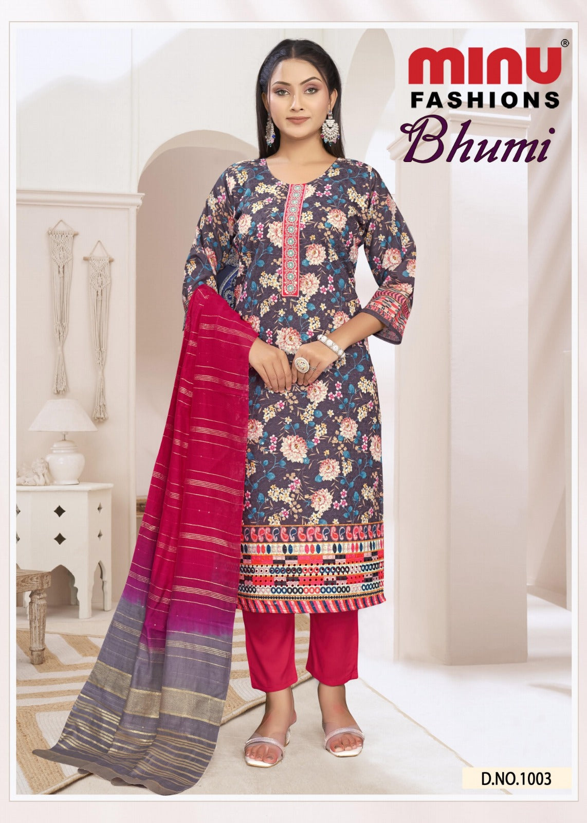 Printed Cotton Stitched Salwar Suit Bhumi (With Inner) - 8 Pcs Set