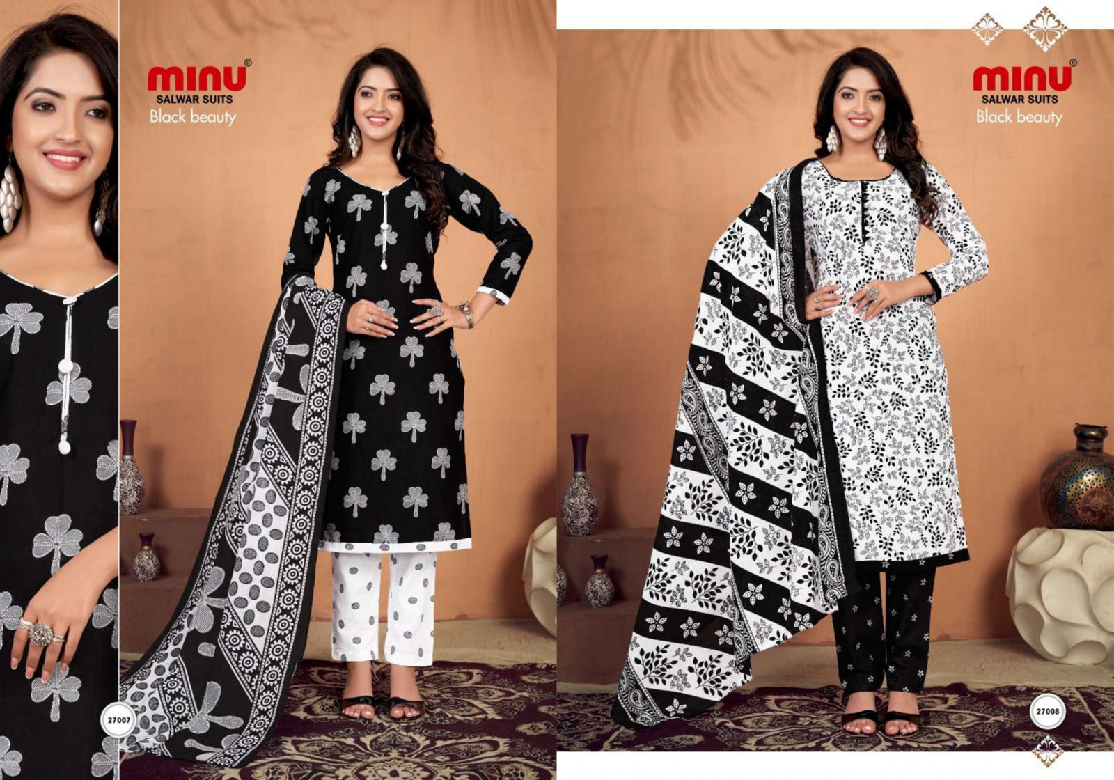 Printed Cotton Stitched Salwar Suit Black Beauty - 10 Pcs Set