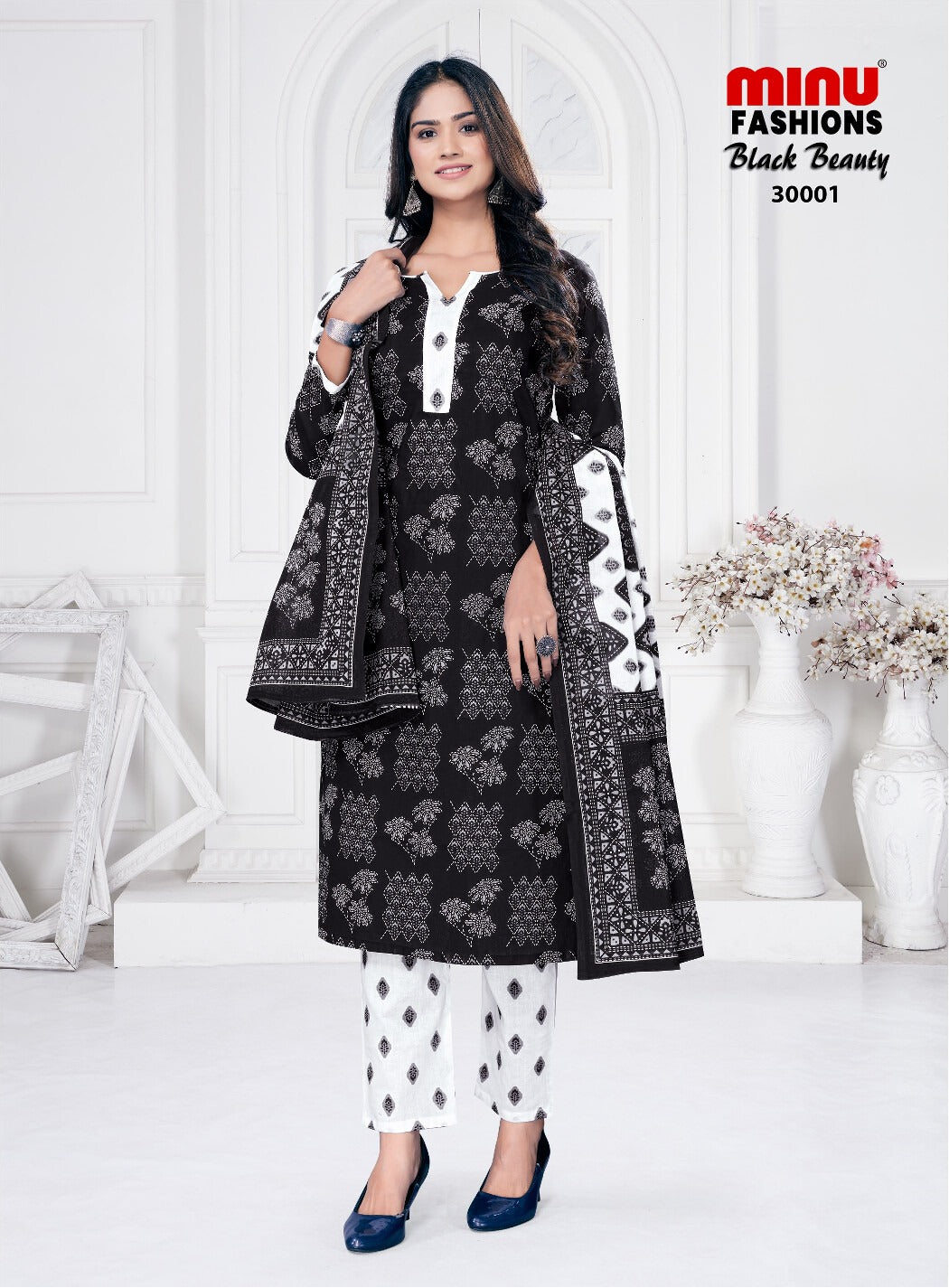 Printed Cotton Unstitched Salwar Suit Black Beauty (Special Rate) - 10 Pcs Set