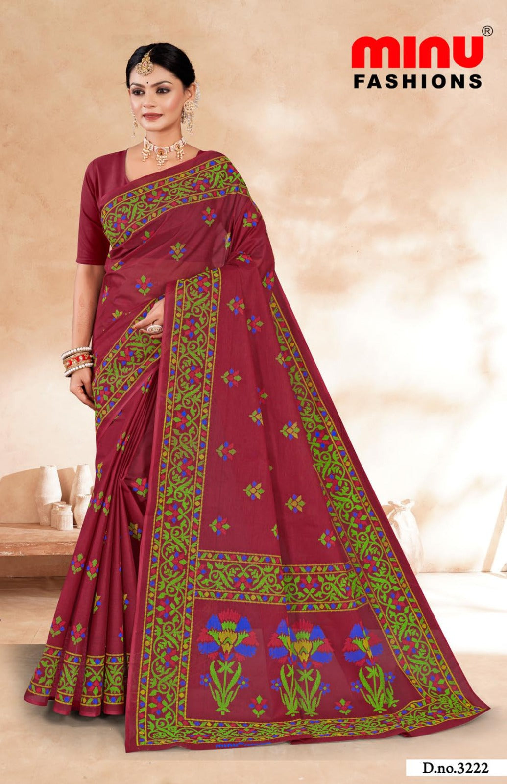 Printed Cotton Saree Dream City - 10 Pcs Set