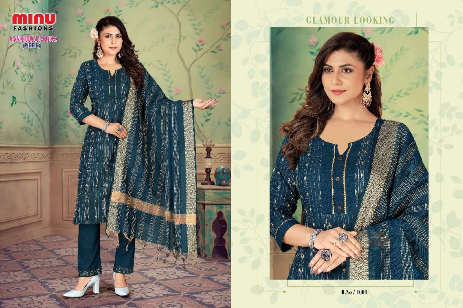 Printed Cotton Stitched Salwar Suit Handloom Choice (Deep) - 6 Pcs Set