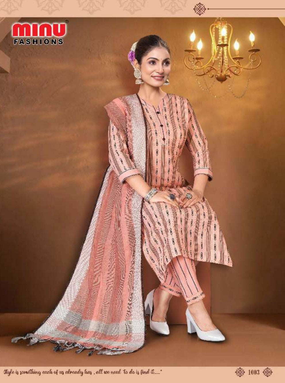 Printed Cotton Stitched Salwar Suit Handloom Choice Pestal - 6 Pcs Set