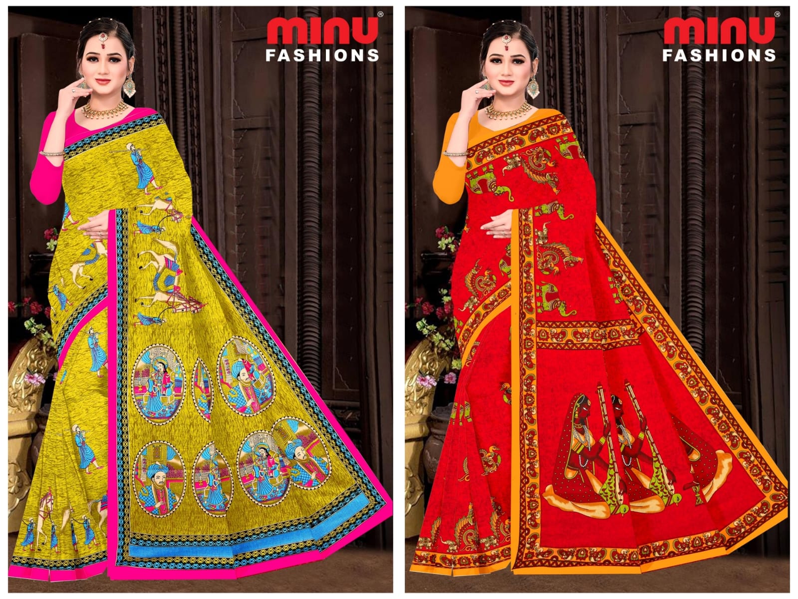 Printed Cotton Saree Heven Beauty Block - 10 Pcs Set