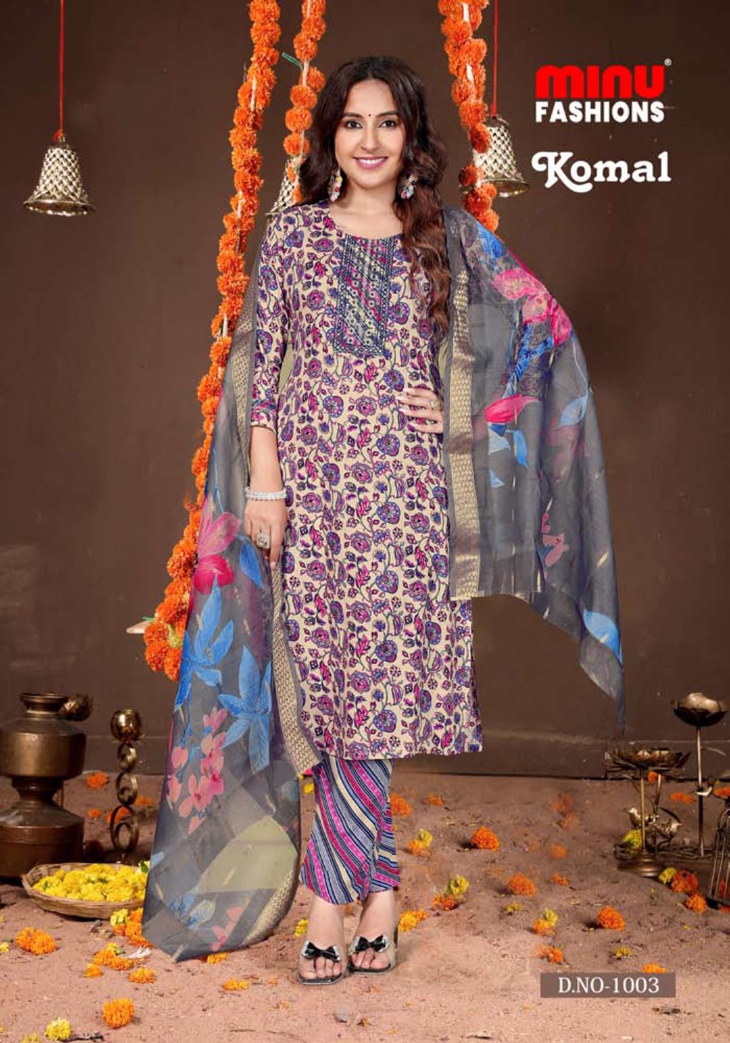 Printed Rayon Stitched Salwar Suit Komal - 8 Pcs Set