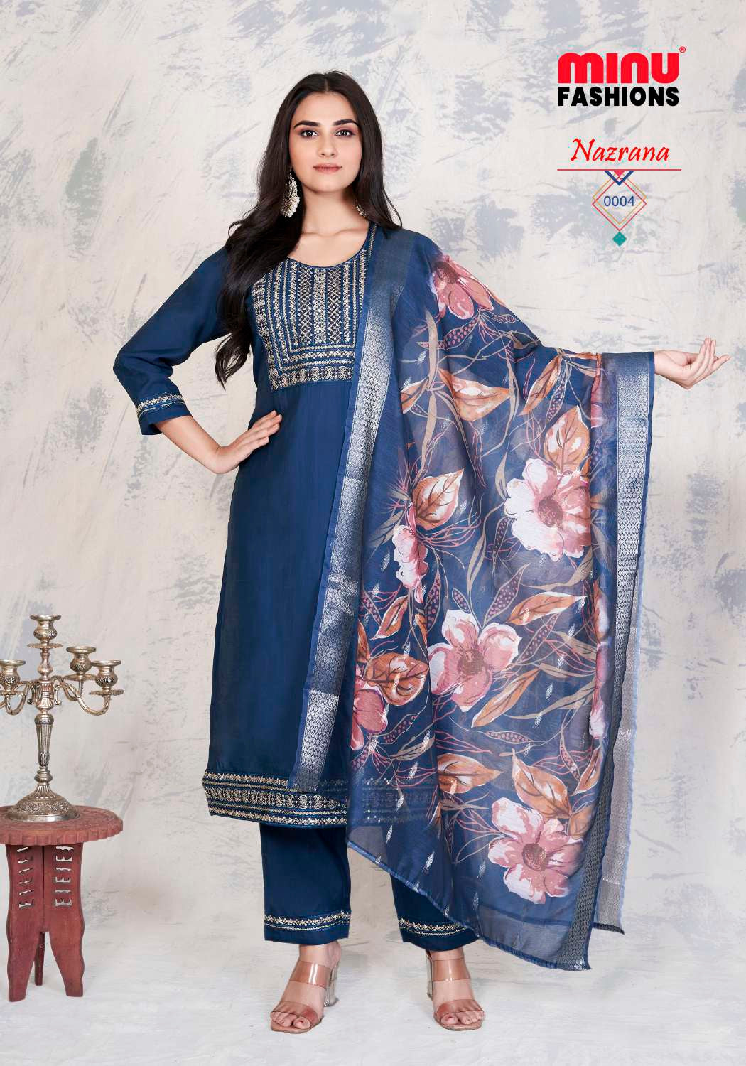 Embroidered Silk Stitched Salwar Suit Nazrana - 8 Pcs Set