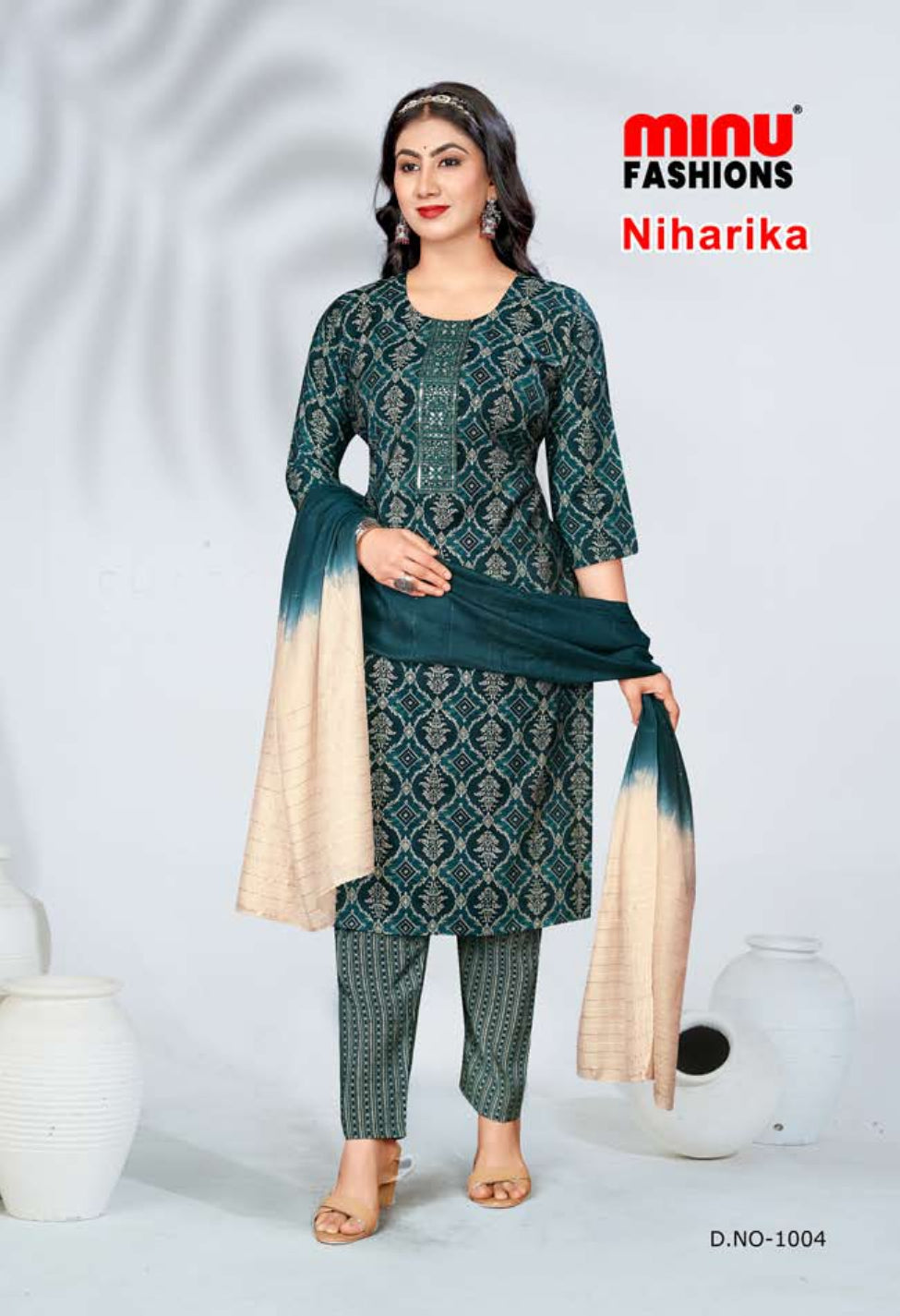 Printed Cotton Stitched Salwar Suit Niharika - 10 Pcs Set