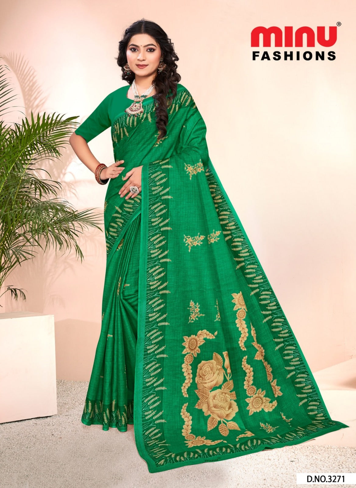 Printed Cotton Saree Nusrat - 8 Pcs Set