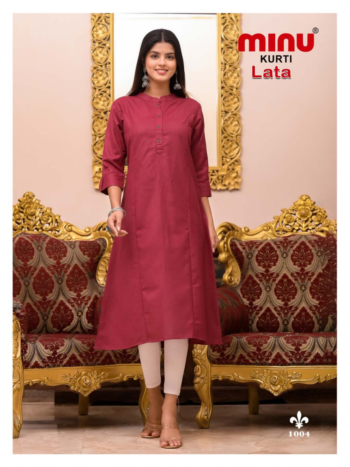 Printed Cotton Long Kurti Lata - 4 Pcs Set