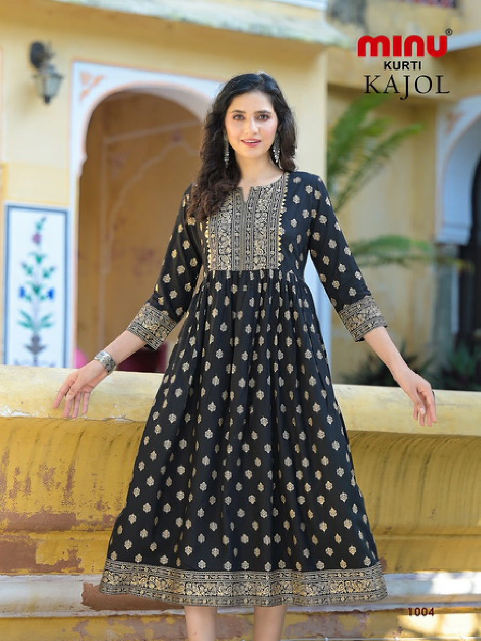 Printed Rayon Long Kurti Kajol (Vol-2) - 4 Pcs Set