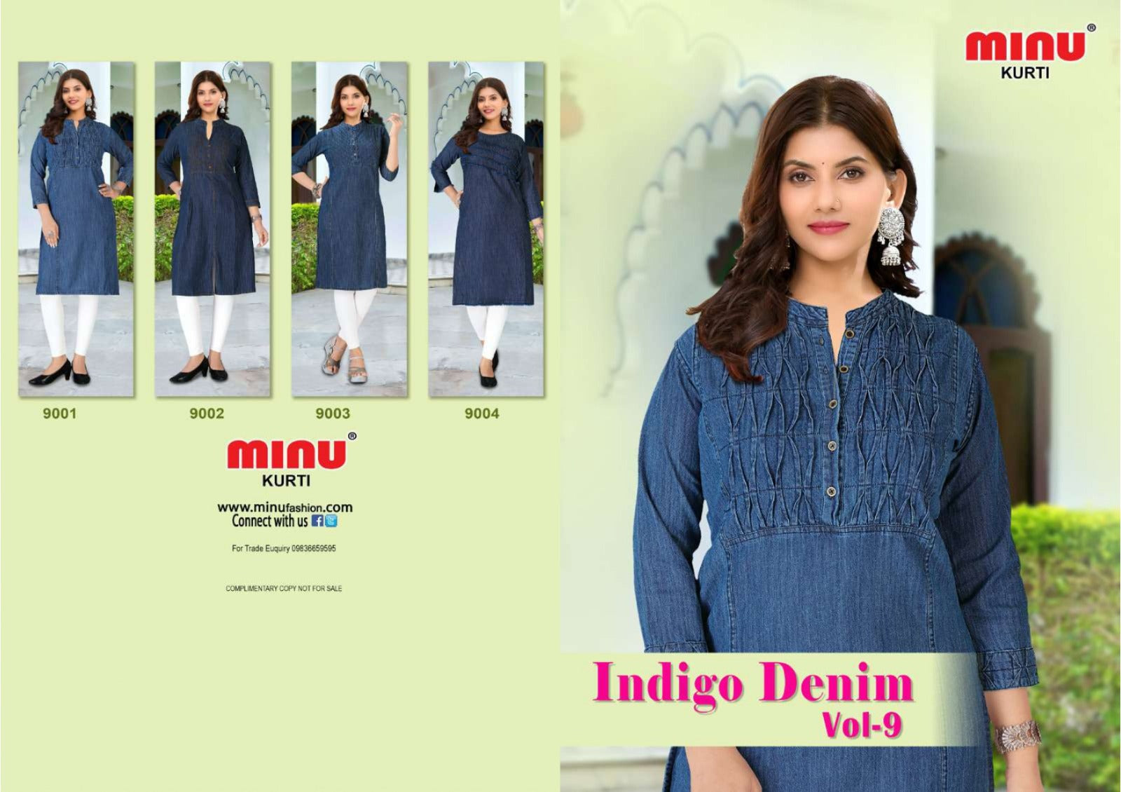 Printed Denim Kurti Indigo (Vol-9) - 04 Pcs Set