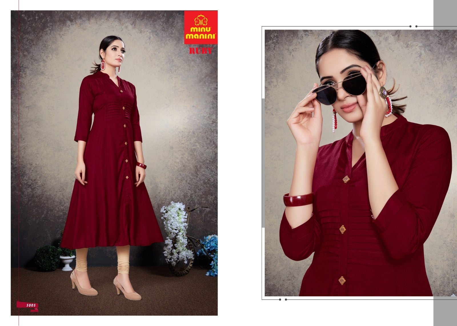 Rayon Long Kurti Ruby (Vol-5) - 10 Pcs Set