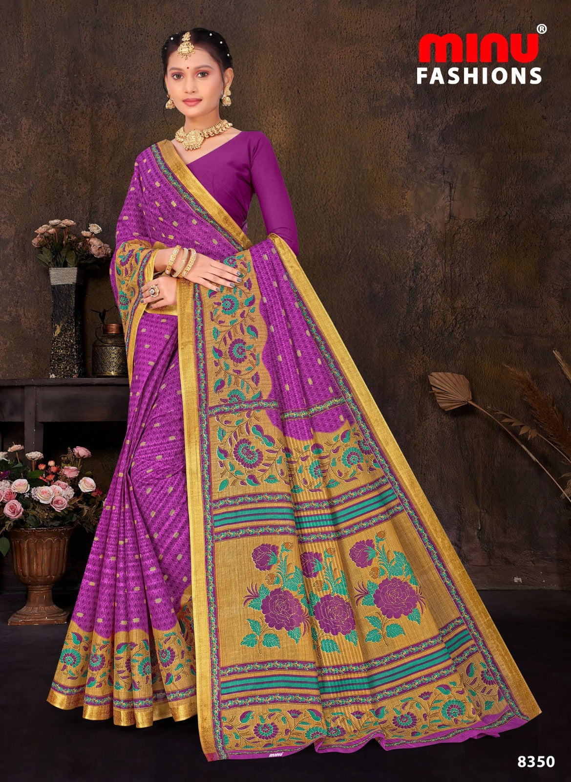 Printed Cotton Saree Sada Bahar - 10 Pcs Set