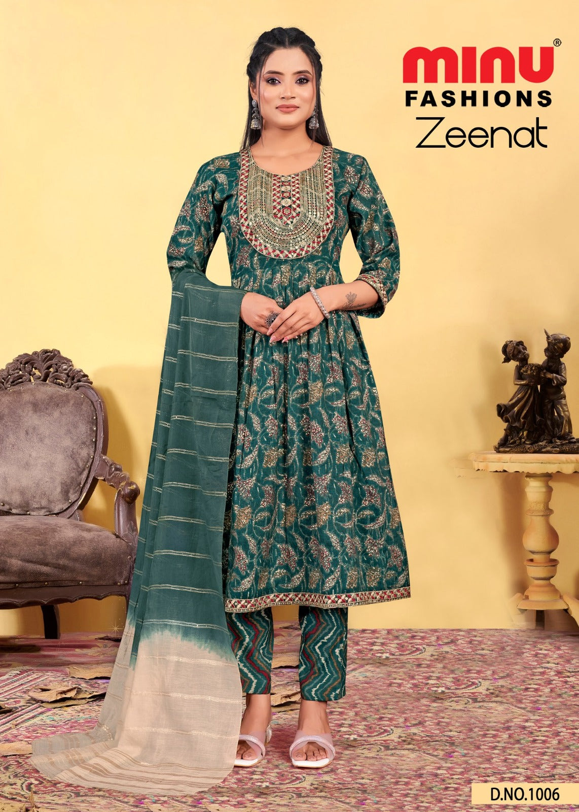 Printed Cotton Stitched Salwar Suit Zeenat - 8 Pcs Set