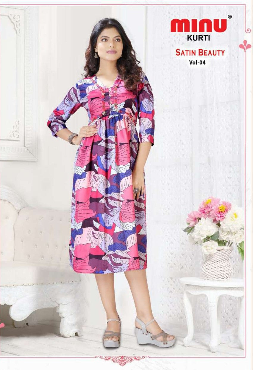 Printed Cotton Kurti Satin Beauty (Vol-4) - 6 Pcs Set