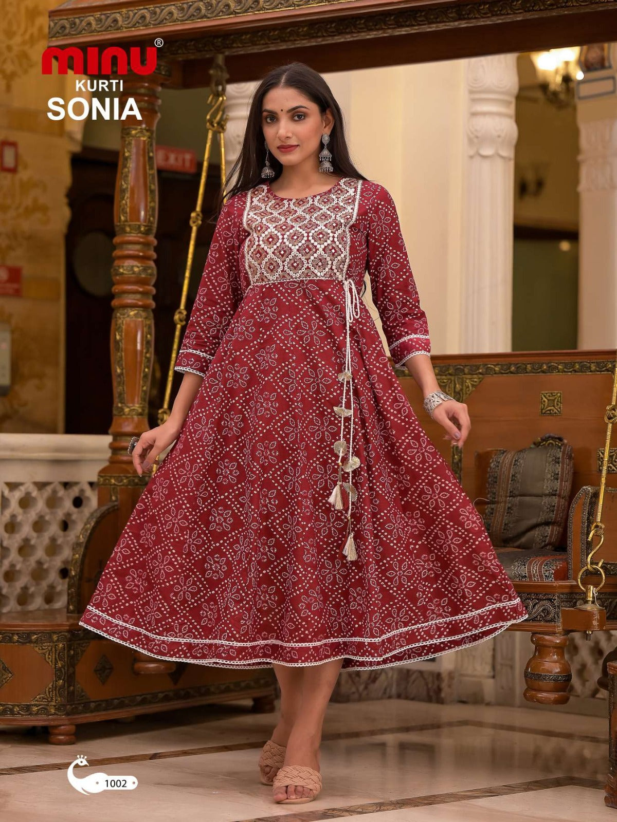Printed Cotton Long Kurti Sonia - 5 Pcs Set