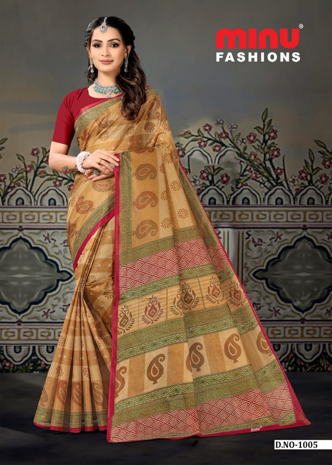 Saree Sunheri Cotton Chiku (Special Rate) - 10 Pcs Set