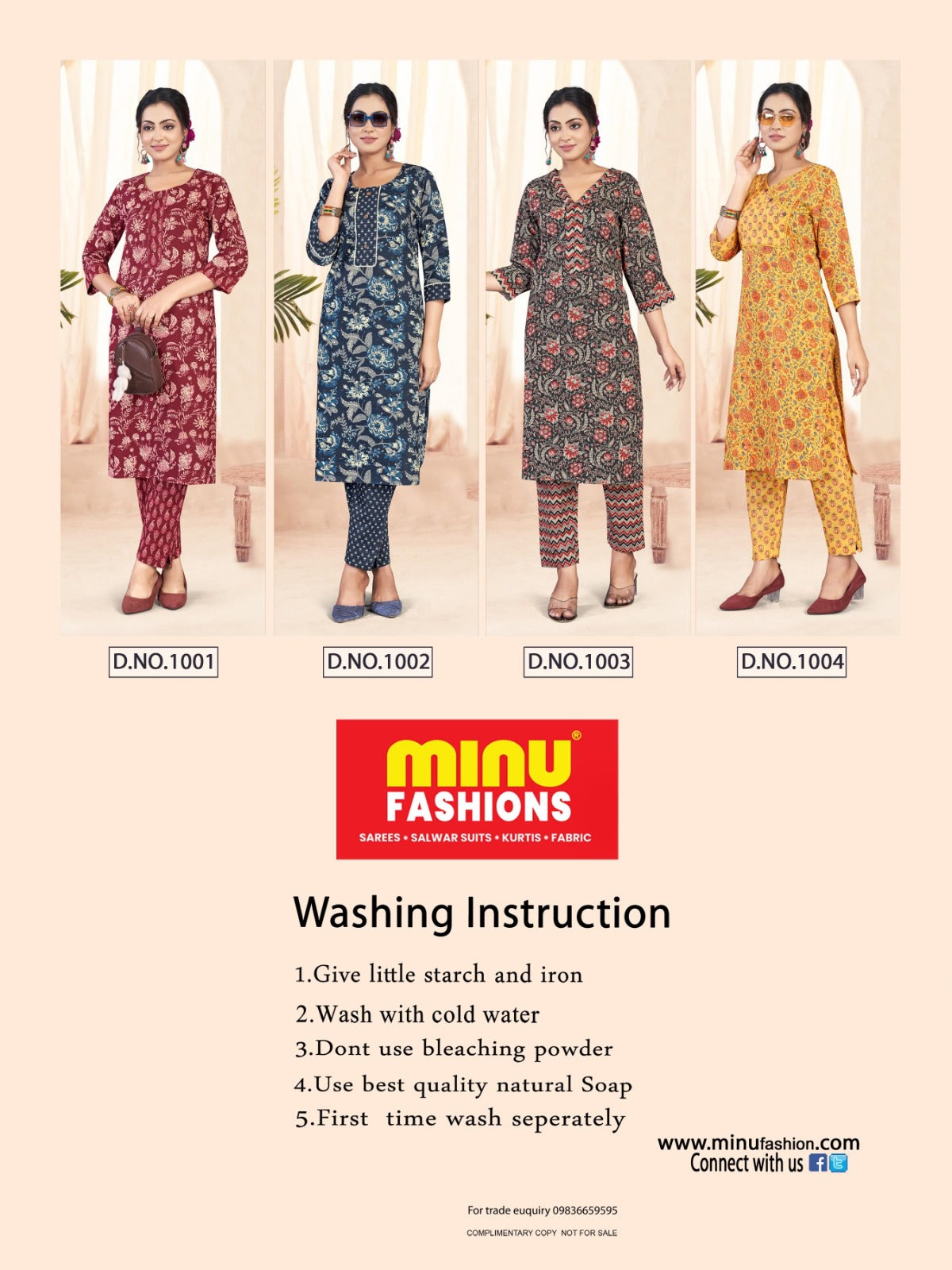 2 Piece Cotton Kurti Set Diti Combo - 4 Pcs Set