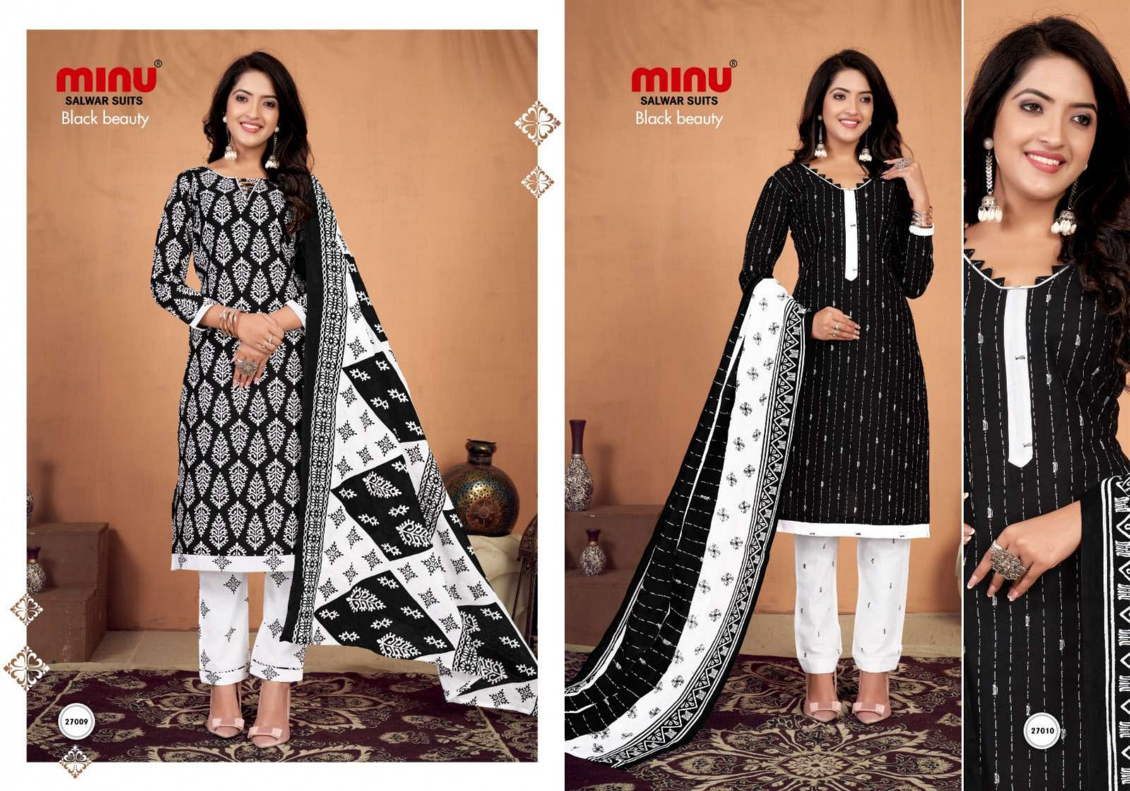 Printed Cotton Stitched Salwar Suit Black Beauty - 10 Pcs Set