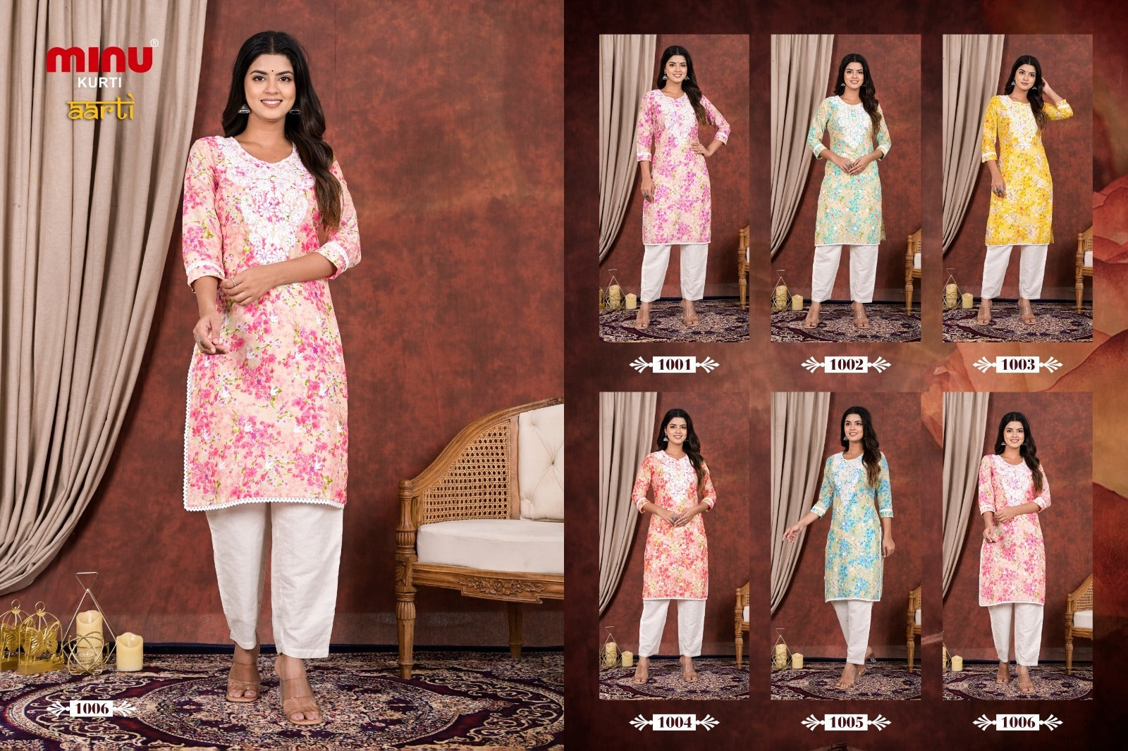 2 Piece Cotton Kurti Set Aarti Combo - 6 Pcs Set