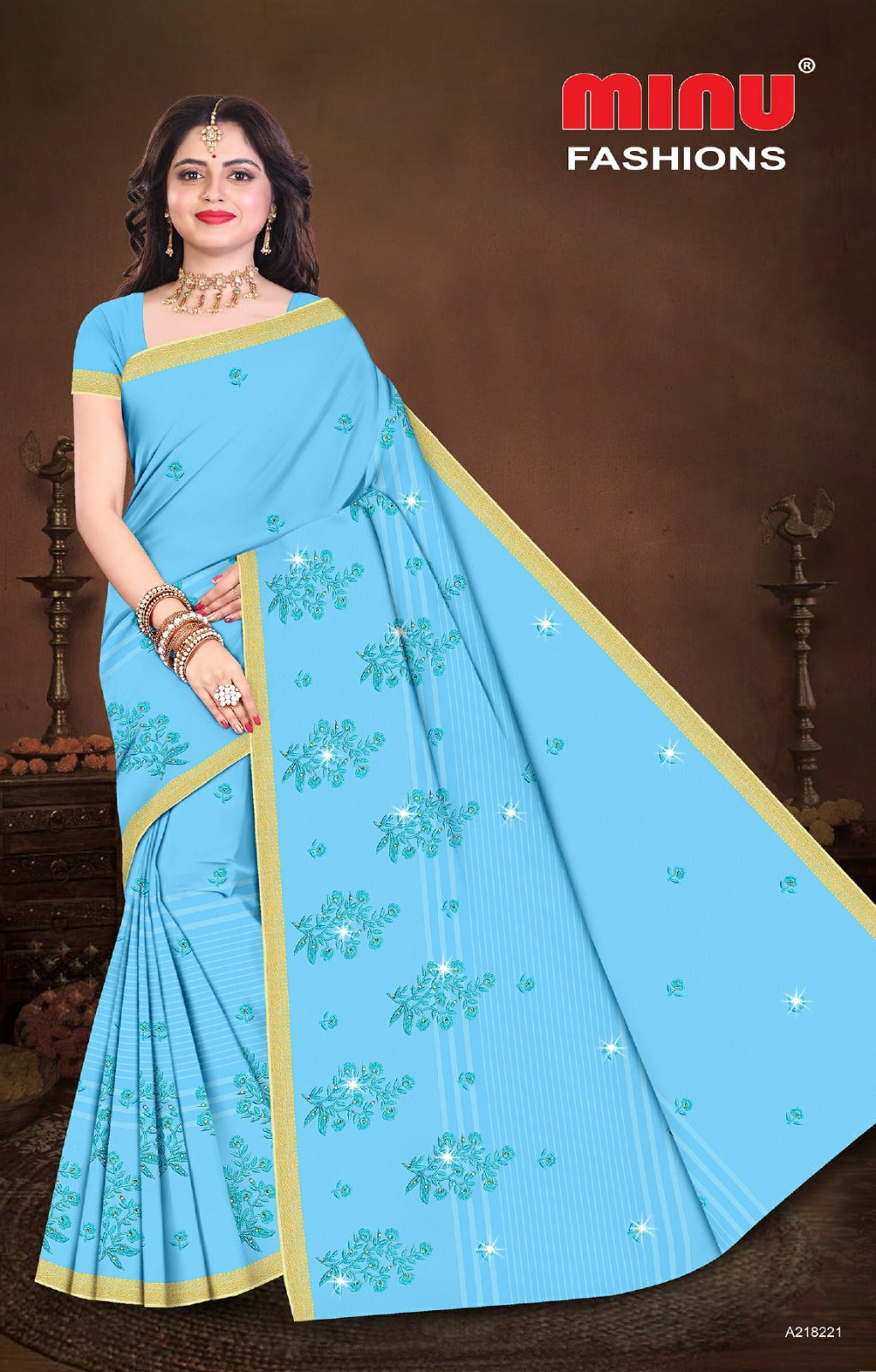 Embroidered Cotton Saree Chowmin (Special Rate) - 8 Pcs Set