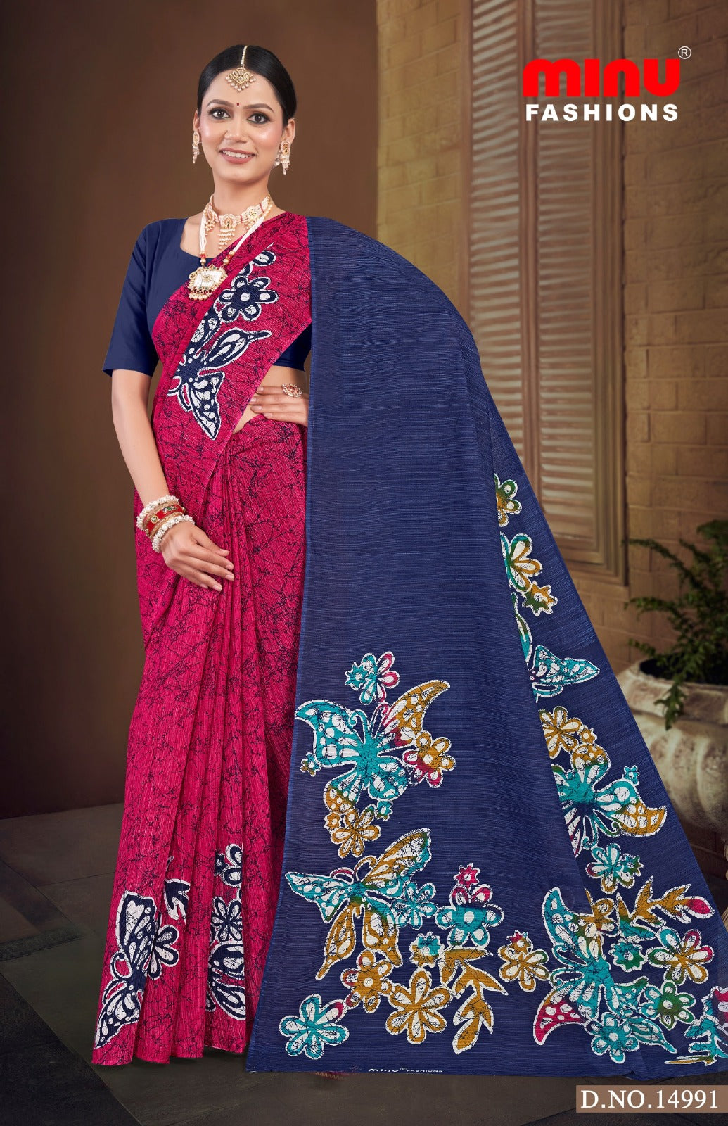Malai Cotton Saree Crystal Batik (Vol-7) - 8 Pcs Set