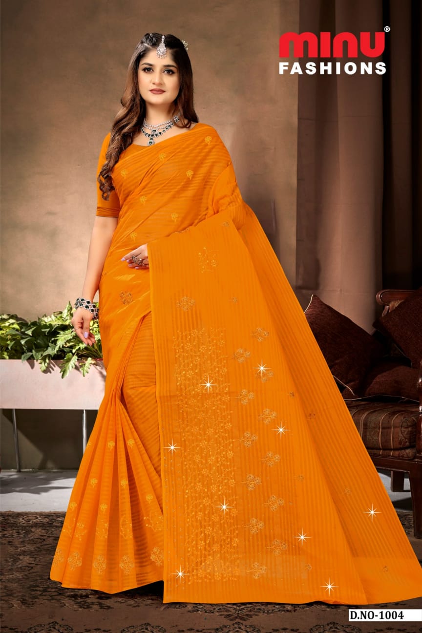 Embroidered Cotton Saree Devansha (Special Rate) - 8 Pcs Set