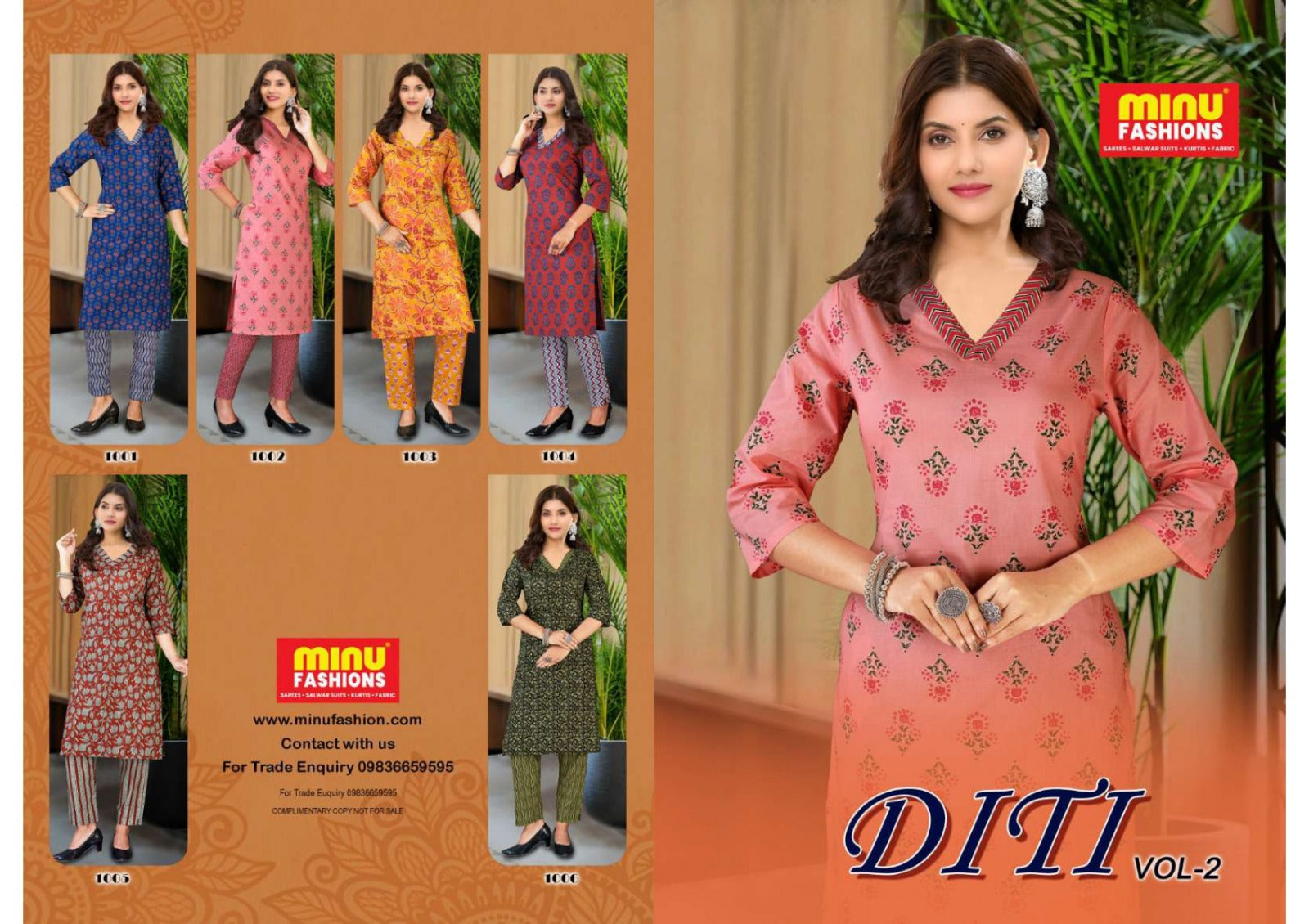 2 Piece Cotton Kurti Set Diti Combo (Vol-2) - 6 Pcs Set
