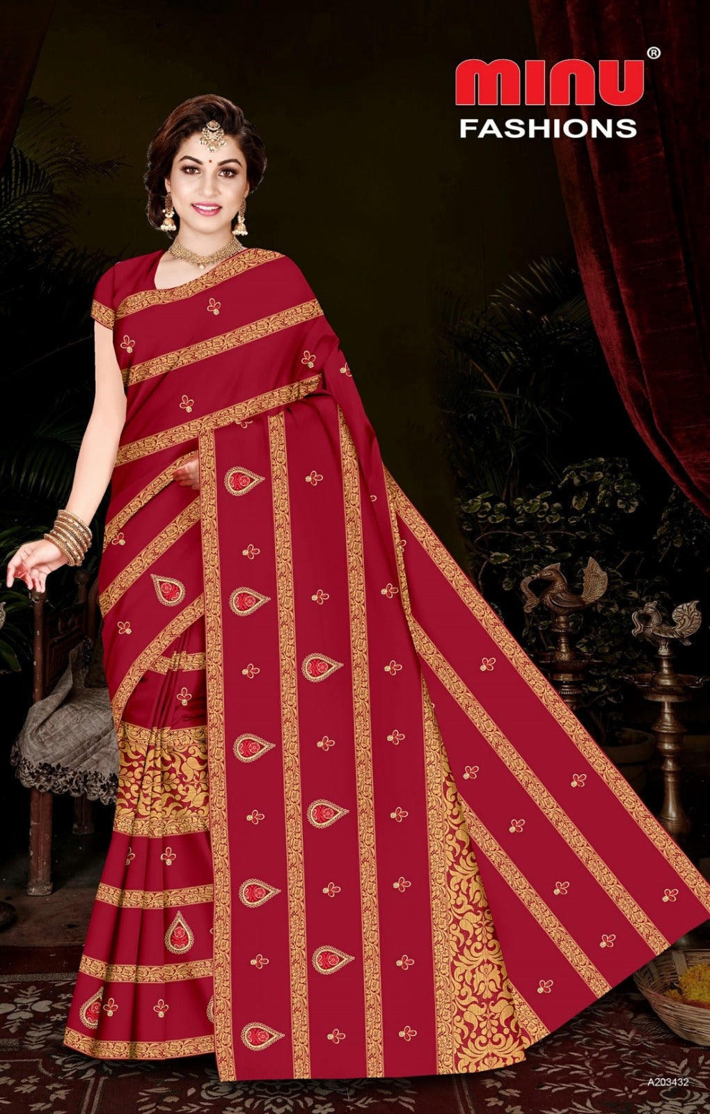 Embroidered Cotton Saree Free Hit (Special Rate) - 8 Pcs Set