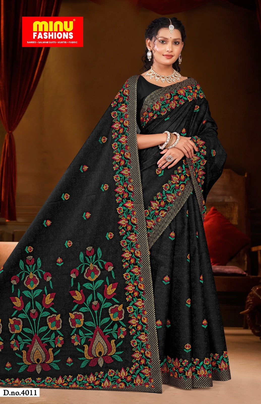 Malai Cotton Saree Gold Beauty - 08 Pcs Set