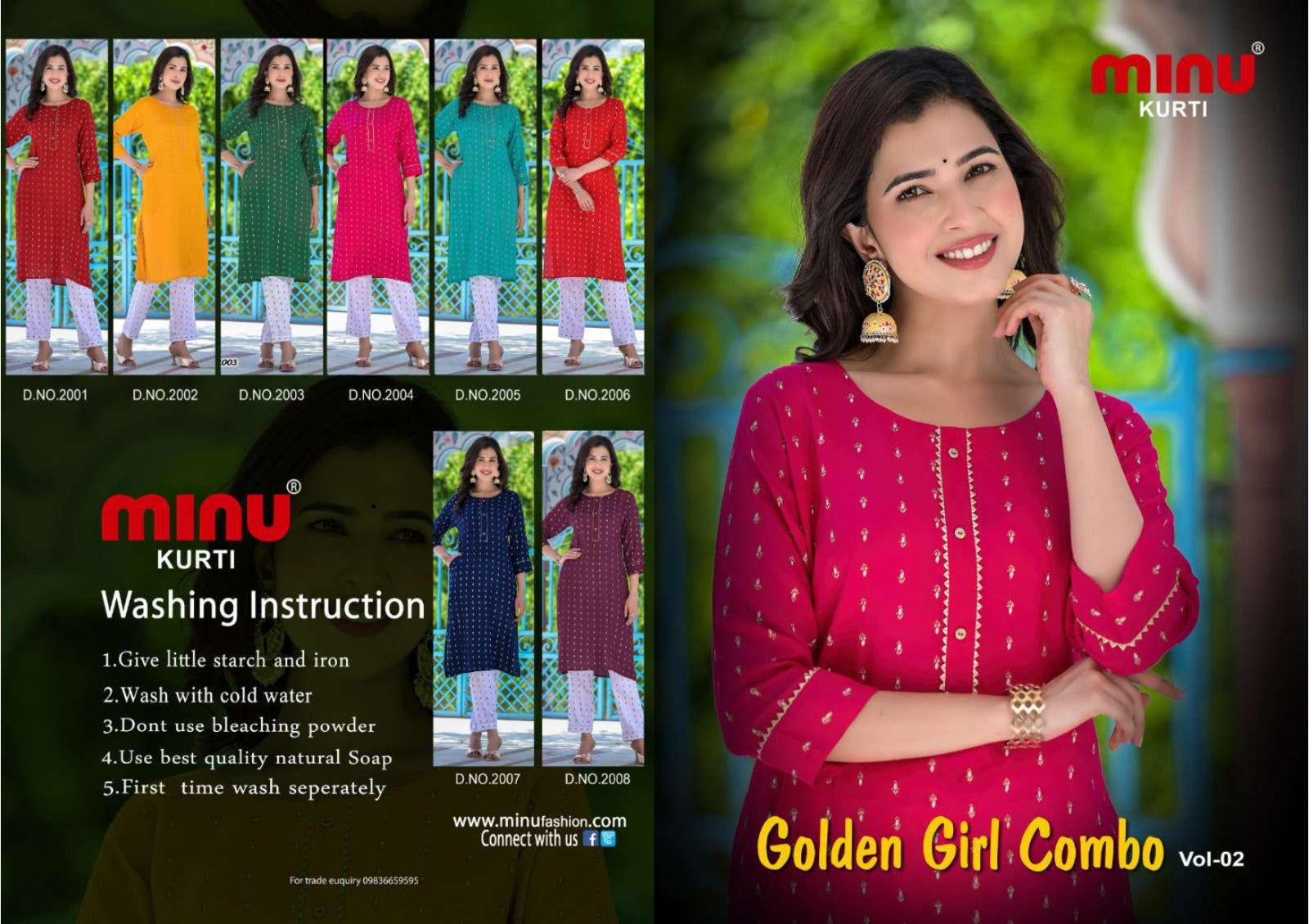 2 Piece Rayon Kurti Set Golden Girl Combo (Vol-2) - 8 Pcs Set