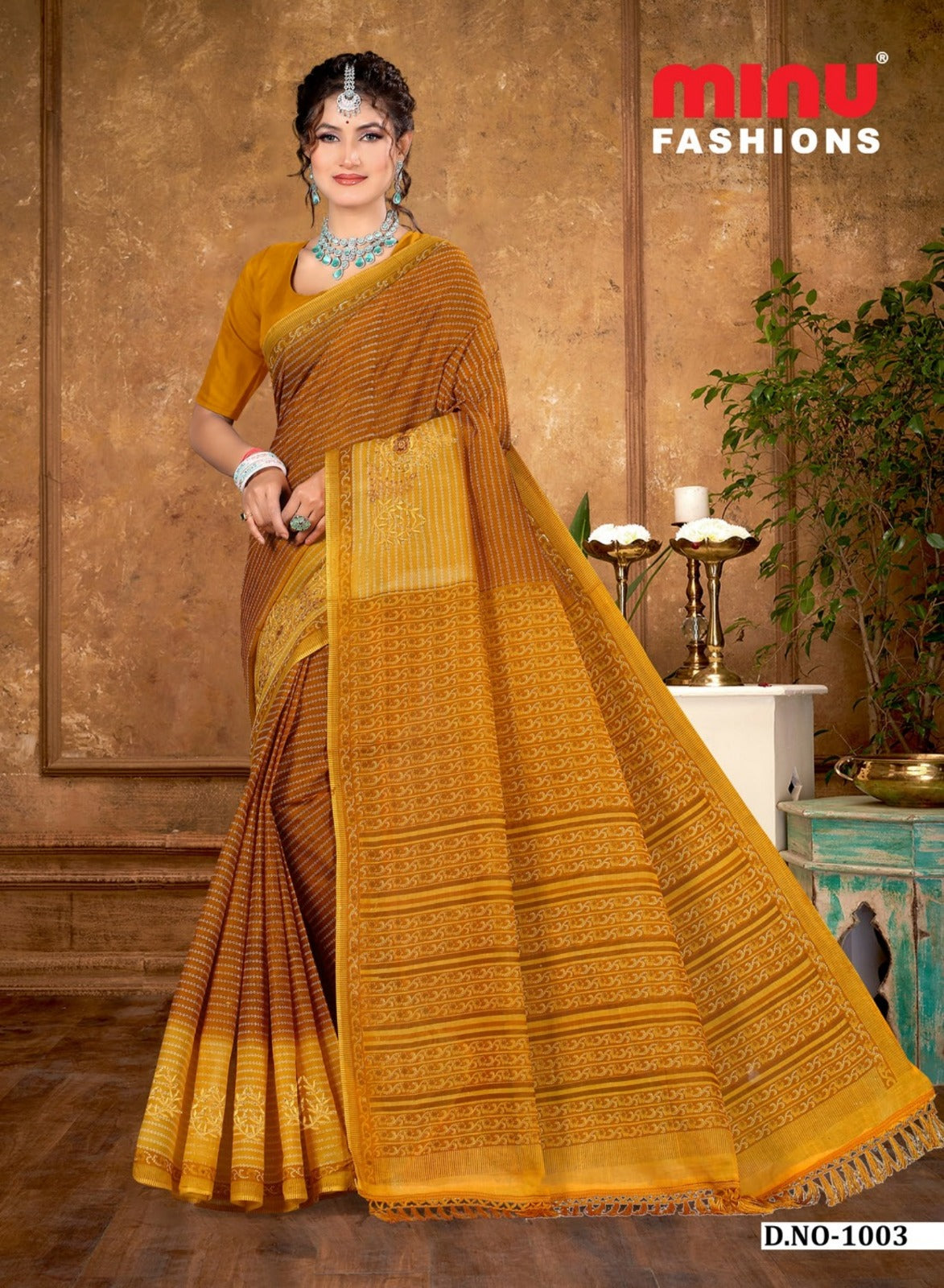 Embroidered Cotton Saree Harsha (Special Rate) - 10 Pcs Set