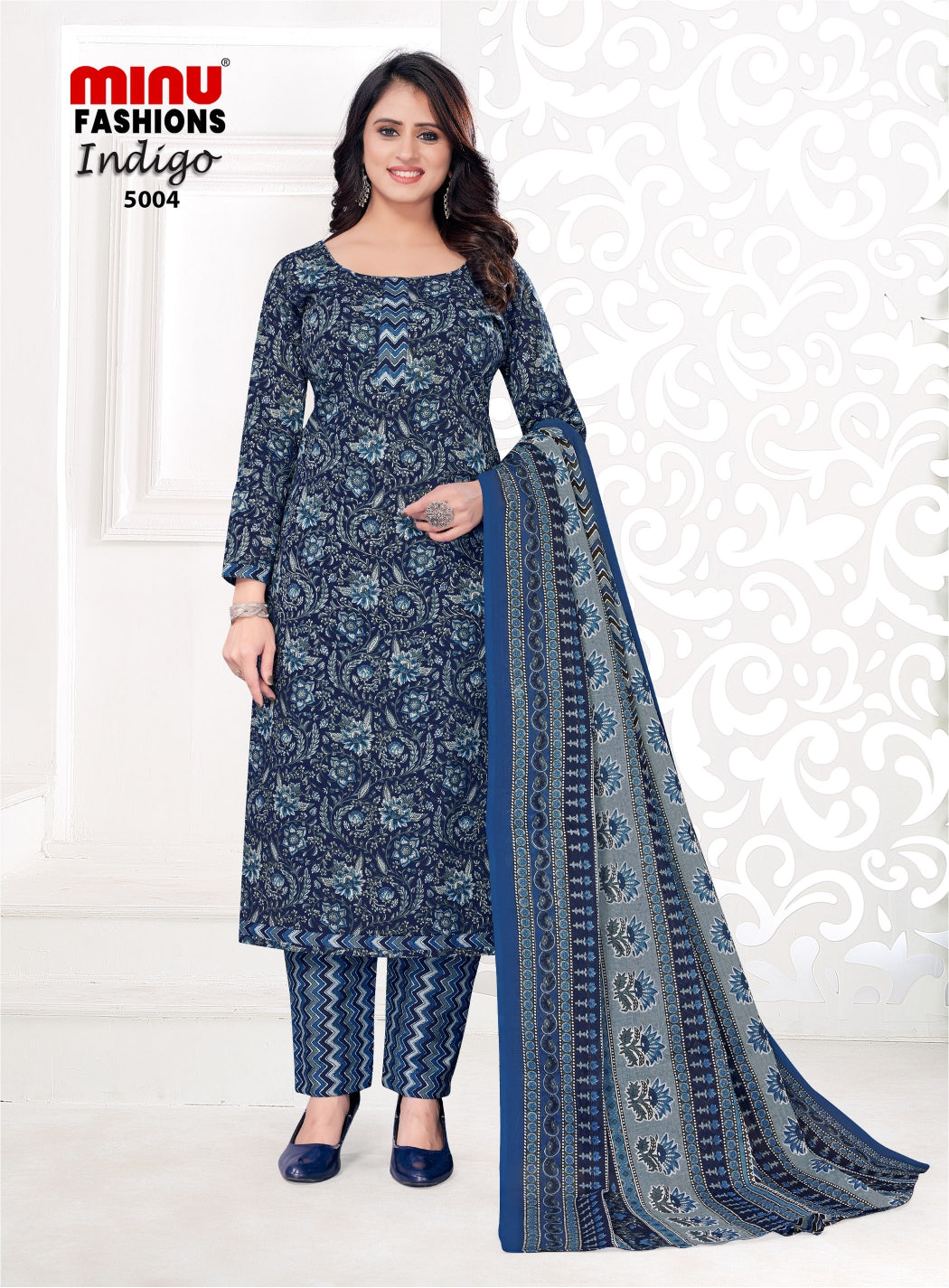 Printed Cotton Unstitched Salwar Suit Indigo Vol-5 (Special Rate) - 8 Pcs Set